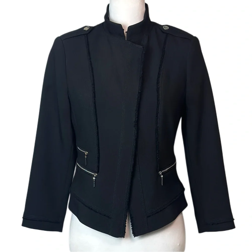 White House Black Market Asymmetrical Zip Moto Biker Jacket‎ Blazer Sz 2